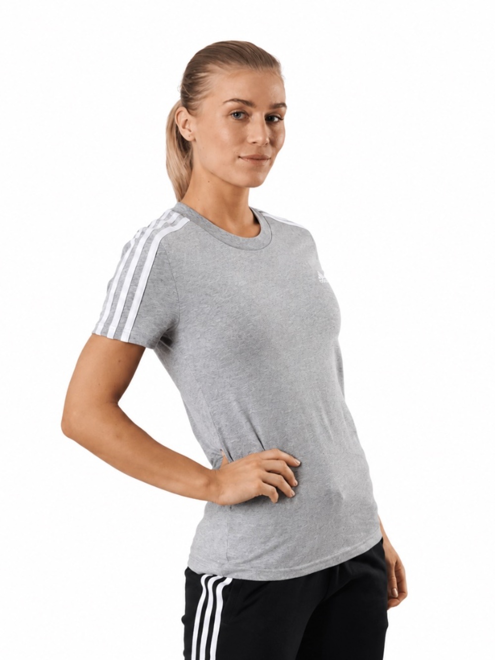 Adidas Women's 3-Stripe T-Shirt Grey Heather | NWT